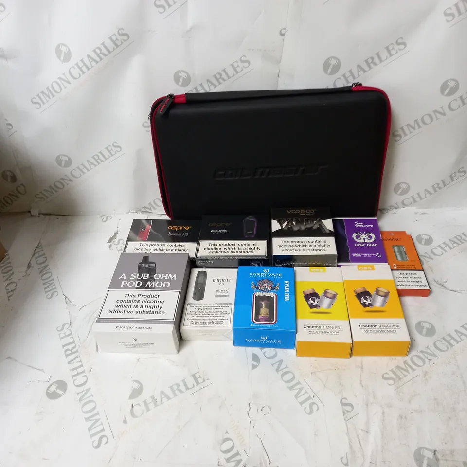 BOX OF APPROXIMATELY 10 ECIG PRODUCTS TO INCLUDE VOOPOO, VAPORESSO, SMOK 