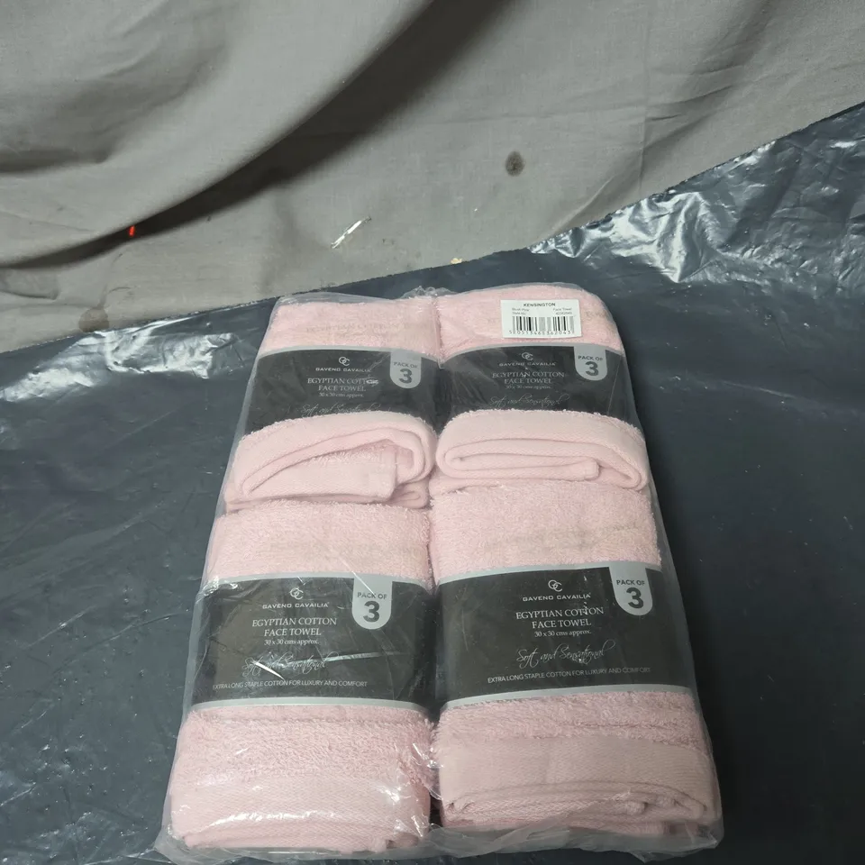 4 X PINK 3 PACK GAVENO CAVAILIA FACE TOWELS, EGYPTIAN COTTON