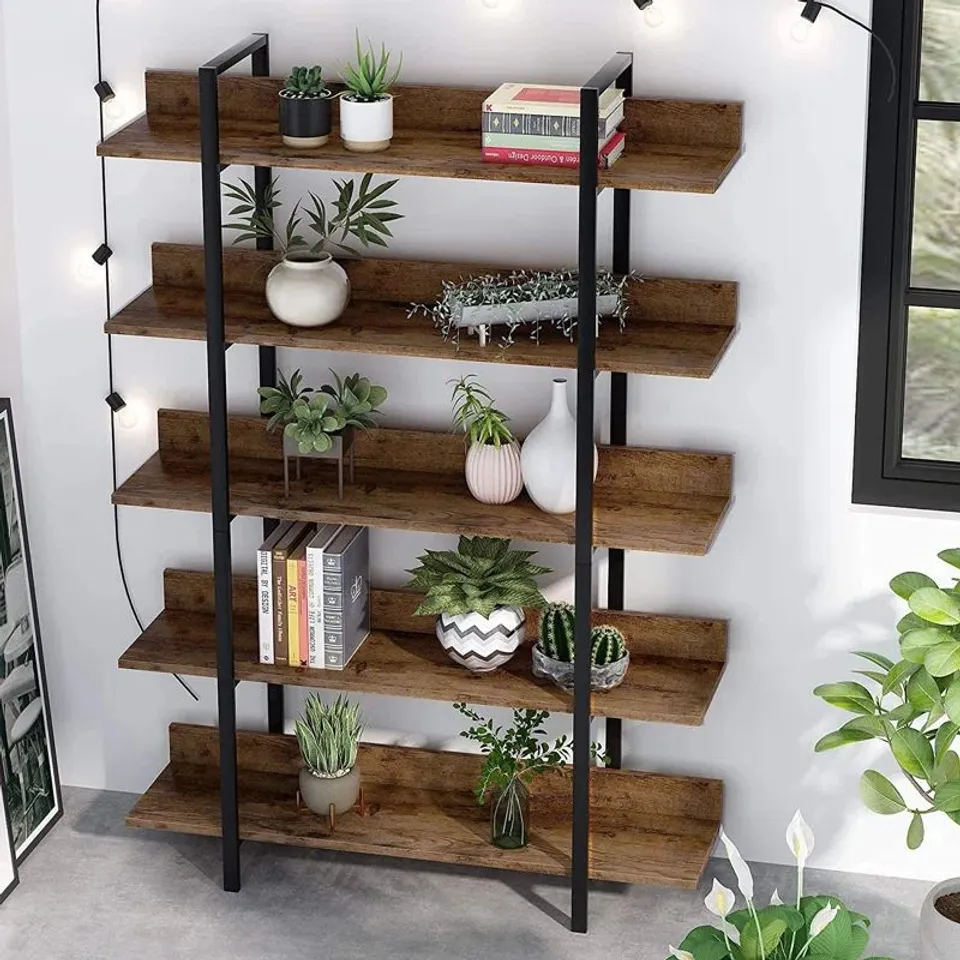 BOXED KAY 180cm H × 105cm W BOOKCASE RACK STANDING STORAGE 5-TIER INDUSTRIAL STABLE BOOKCASE (1 BOX)