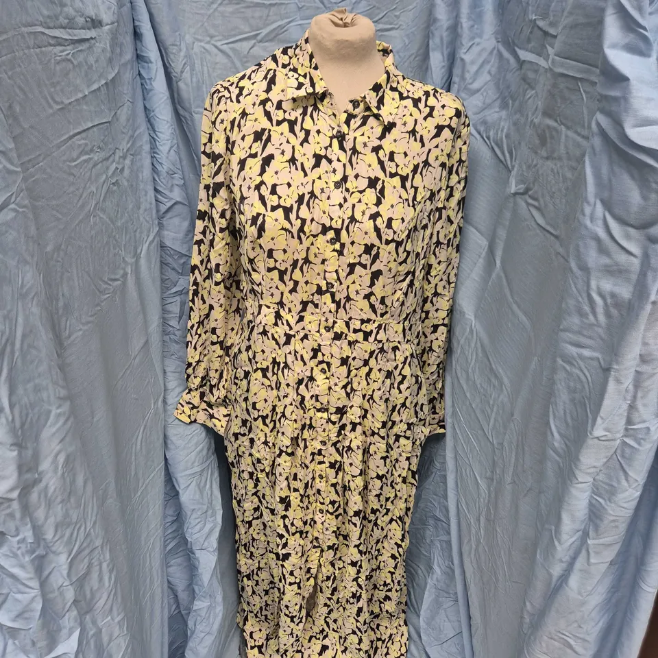 MINT VELVET FLORAL PRINT DRESS IN YELLOW/BLACK MULTI - SIZE 14