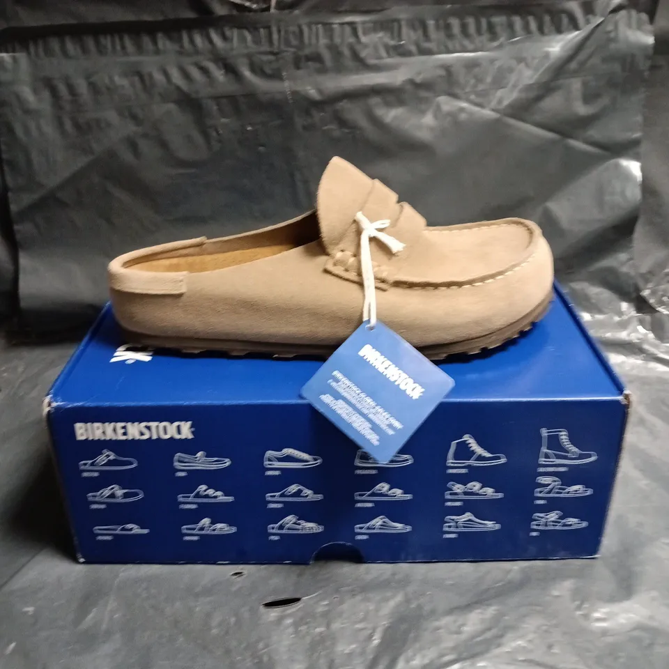 BIRKENSTOCK MOCCASIN-STYLE SLIP-ON SHOES – TAUPE SUEDE SIZE 7