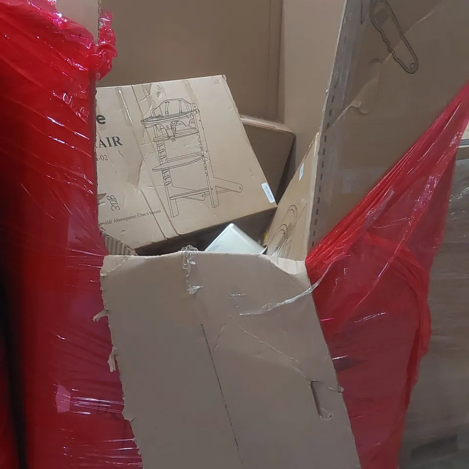 PALLET CONTAINING A LARGE QUANTITY OF ASSORTED ITEMS INCLUDING: SENSORY SWIVEL CHAIR, HIGH CHAIR, TRUNKI BOOST-A-PAK ECT