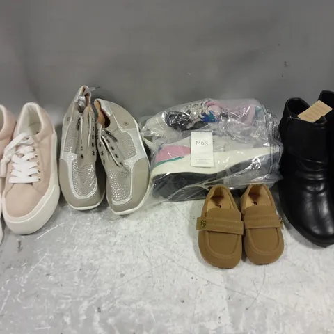 BOX OF APPROXIMATELY 15 PAIRS OF ASSORTED SHOES IN VARIOUS COLOUR, STYLES AND SIZES