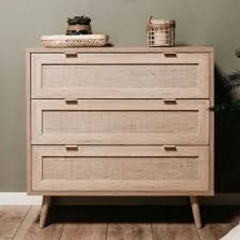 BOXED FINORI CHEST OF DRAWERS BALI 03A SONOMA OAK AND CANE PRINT