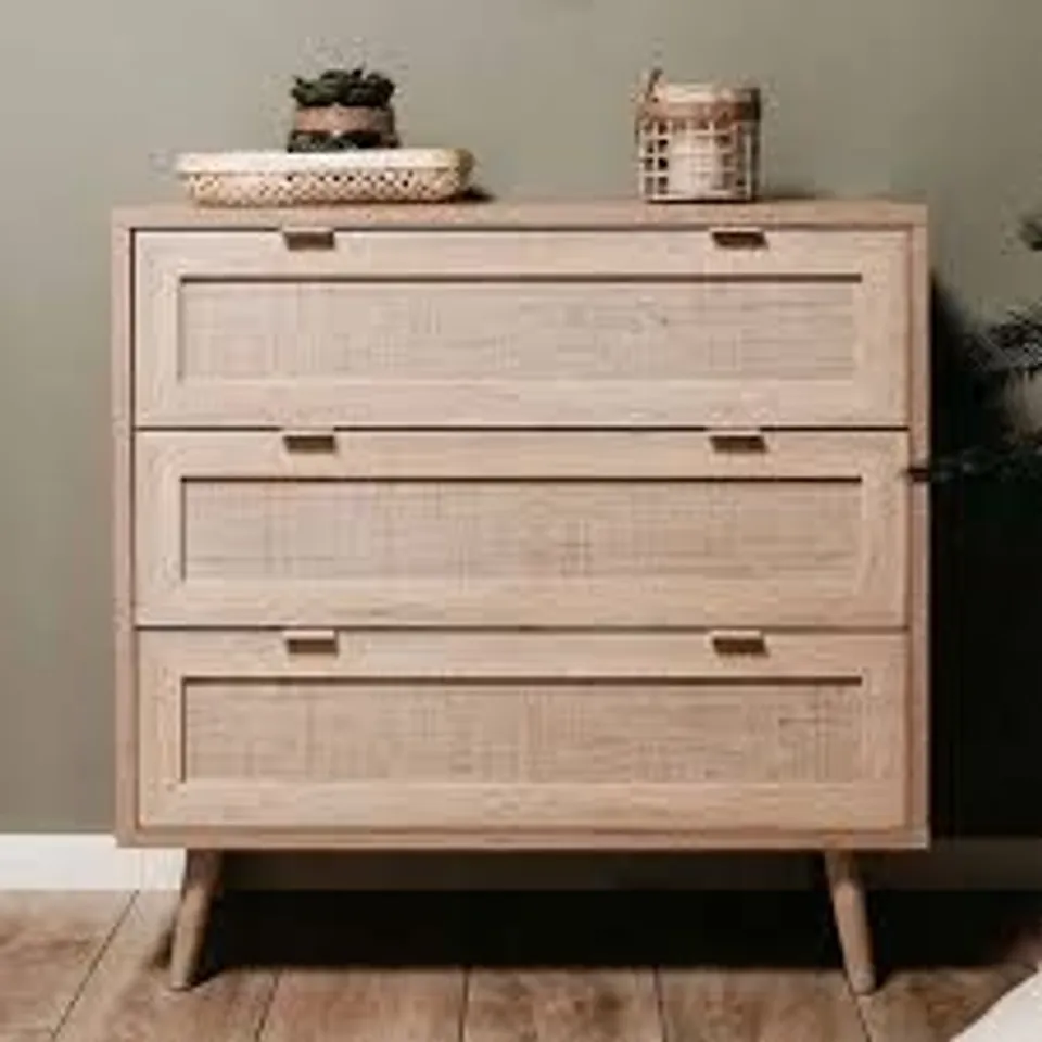 BOXED FINORI CHEST OF DRAWERS BALI 03A SONOMA OAK AND CANE PRINT