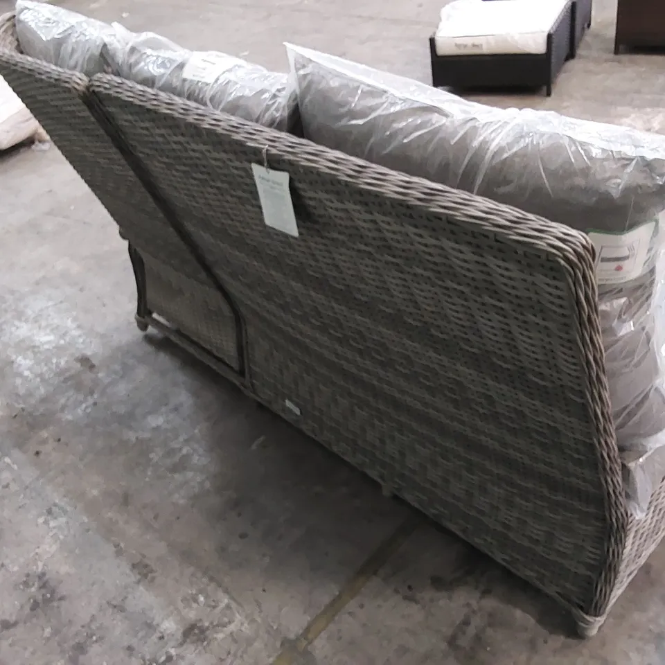 FIJI RATTAN RIGHT HAND 3 SEATER RECLINER RATTAN PIECE IN GREY WITH CUSHIONS