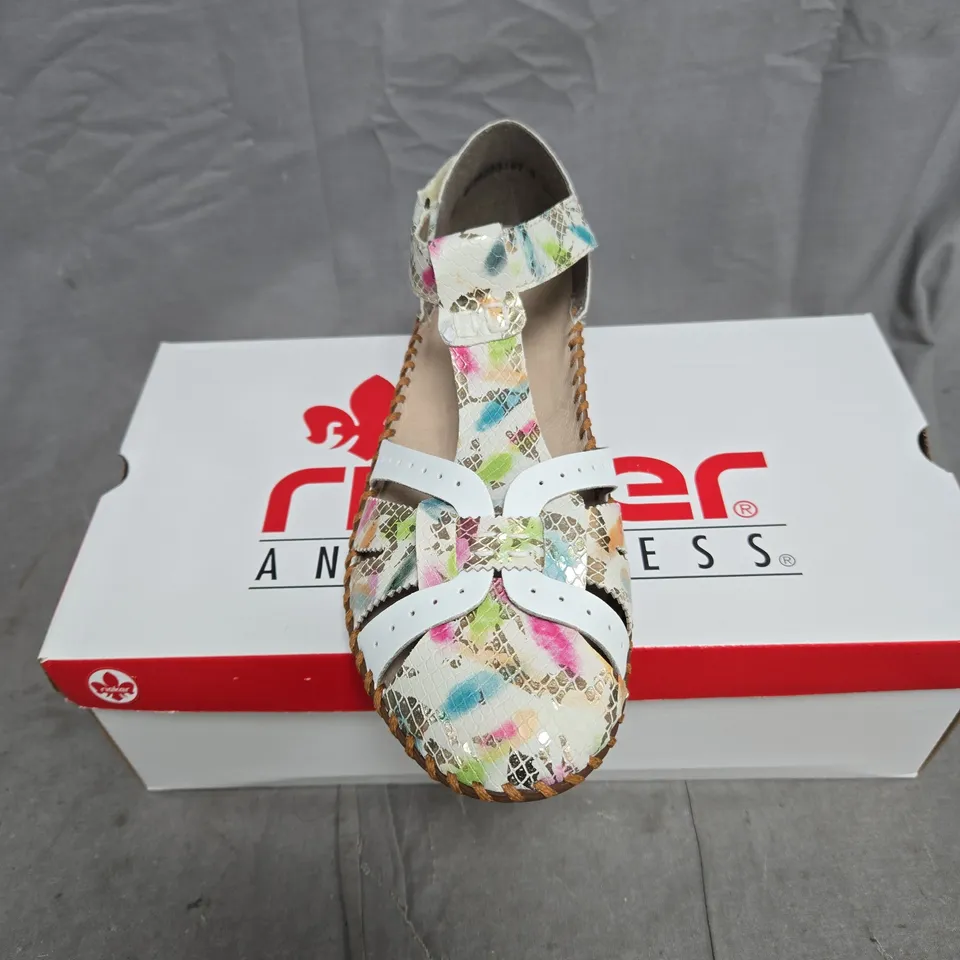 RIEKER MULTI COLOUR SANDALS SIZE 40 BOXED