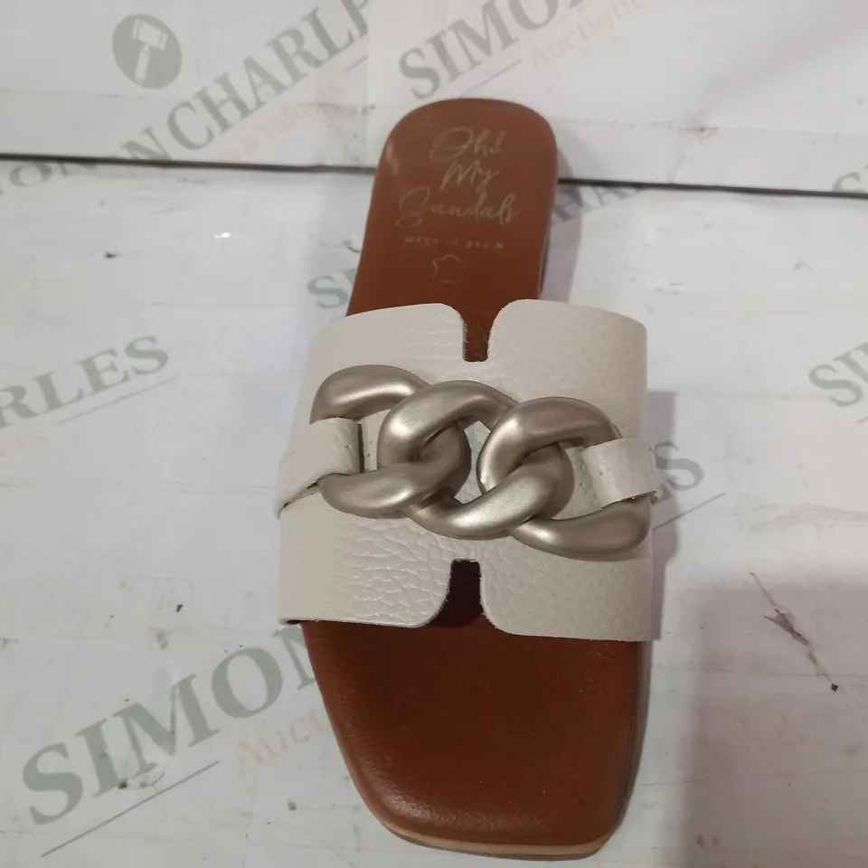 BOXED PAIR OF OH MY SANDALS OPEN TOE LOW HEEL SANDALS IN BEIGE EU SIZE 37