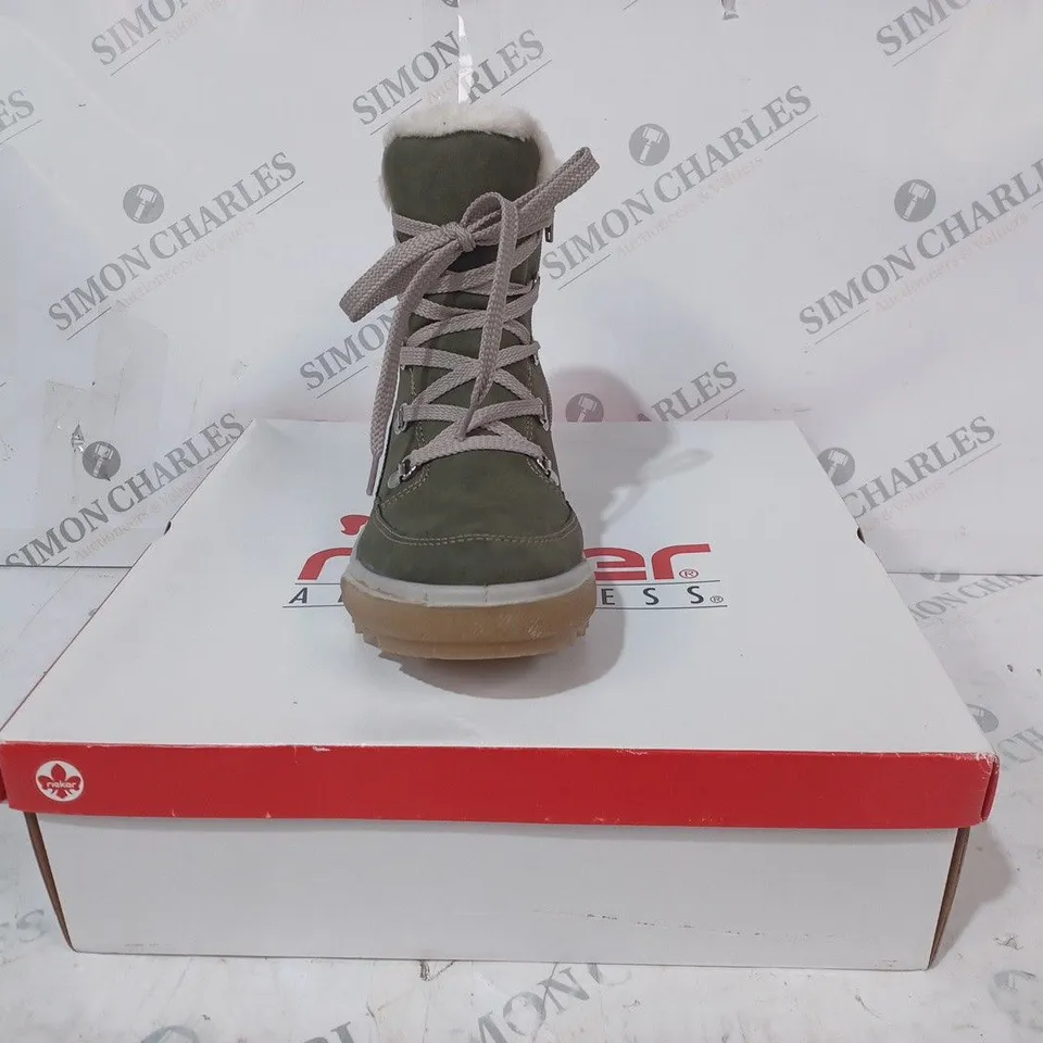 BOXED PAIR OF RIEKER ANTISTRESS HIKING BOOTS IN KHAKI - SIZE 5