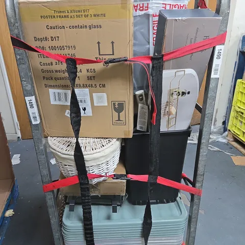 CAGE OF ASSORTED PRODUCTS TOO INCLUDE STORAGE SHELVES , KITCHEN BINS , CHRISTMAS BOWLS , ETC  