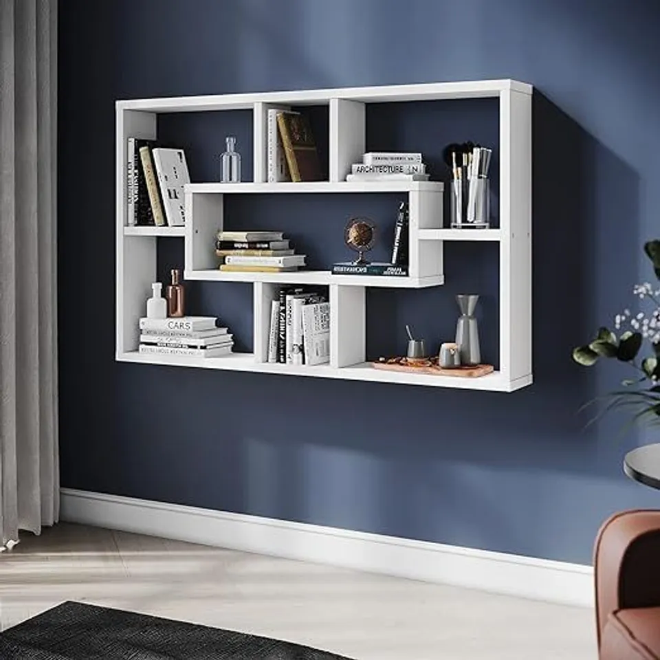 BOXED ELEGANT WALL MOUNTED SHELF BOOKCASE - WHITE