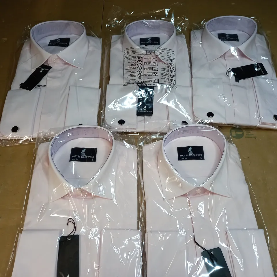 MOSES KUSHNER LOT OF 5 LONG SLEEVE SLIM FIT BUTTONED LIGHT PINK SHIRTS - SMALL