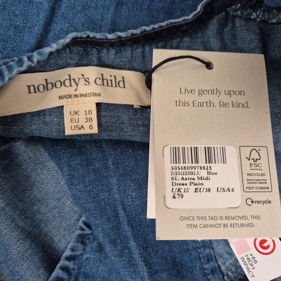 NOBODY'S CHILD BLUE DENIM MIDI DRESS – UK 10 (EU 38, USA 6)