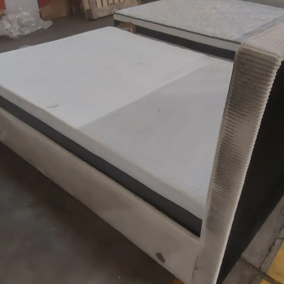 DESIGNER BEIGE 4'6" DOUBLE OTTOMAN BED FRAME WITH MATTRESS