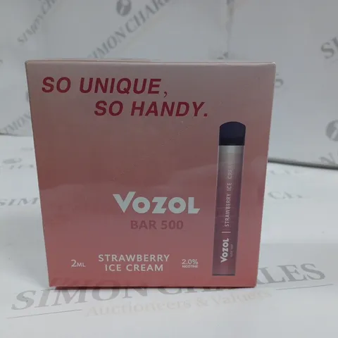 SEALED 10-PACK OF VOZOL BARR 500 E-CIGARETTES - STRAWBERRY ICE CREAM