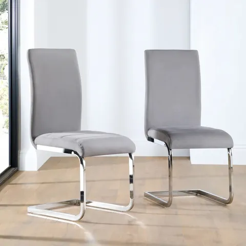 BOXED PERTH DINING CHAIR, GREY CLASSIC VELVET & CHROME