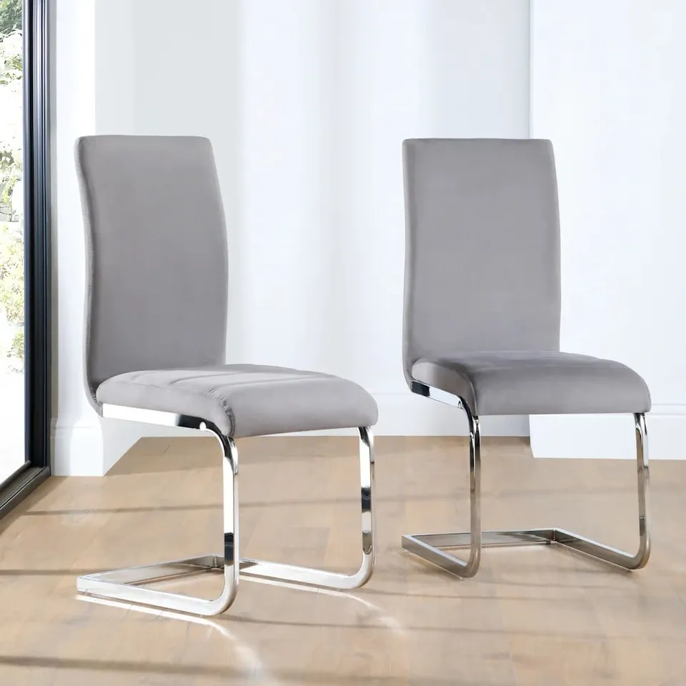 BOXED PERTH DINING CHAIR, GREY CLASSIC VELVET & CHROME