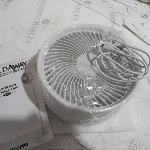 BOXED BELL & HOWELL RECHARGEABLE EXTENDABLE DESK & FLOOR FAN, WHITE