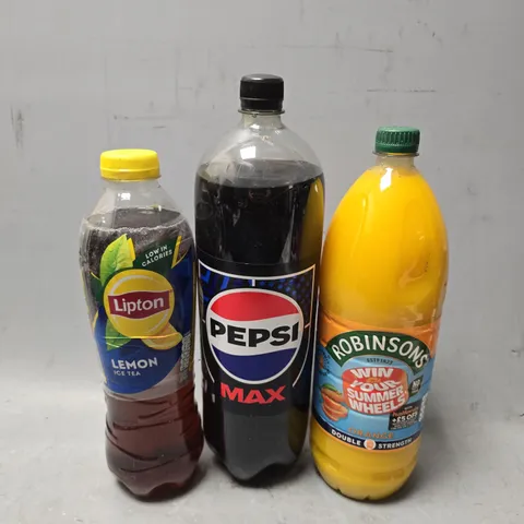 APPROXIMATELY 3 ASSORTED DRINKS ITEMS TO INCLUDE - PEPSI MAX , ROBINSONS ORANGE , LIPTON LEMON ICE TEA