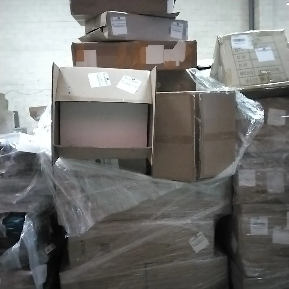 PALLET OF ASSORTED PRODUCTS AND HOUSEHOLD GOODS TO INCLUDE;WALKABLE TROLLEY WHEELS,STOOL,CHAIR