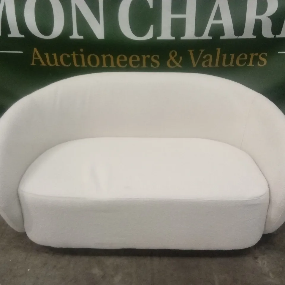 ROUNDI 2 SEATER CURVED BOUCLE FABRIC SOFA - CREAM WHITE