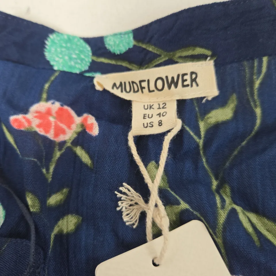 MUDFLOWER FLORAL PRINT DRESS – NAVY, UK 12 (EU 40, US 8)
