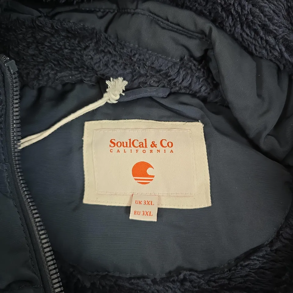 SOULCAL & CO CALIFORNIA HOODED PUFFER COAT, NAVY - SIZE 3XL