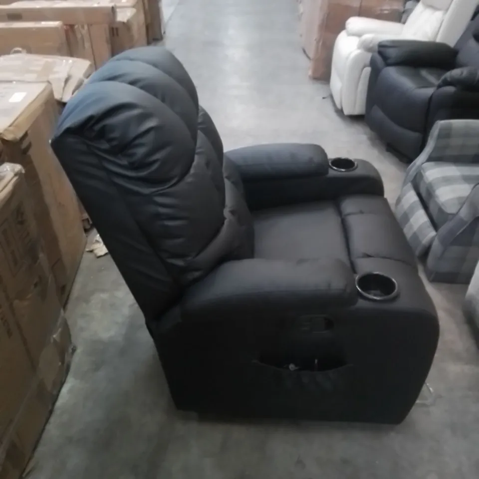 DESIGNER POWER RECLINING ROCKING SWIVEL EASY CHAIR IN BLACK FAUX LEATHER 