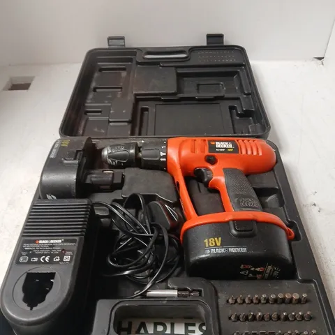 BLACK & DECKER 18V CORDLESS DRILL KIT IN CASE