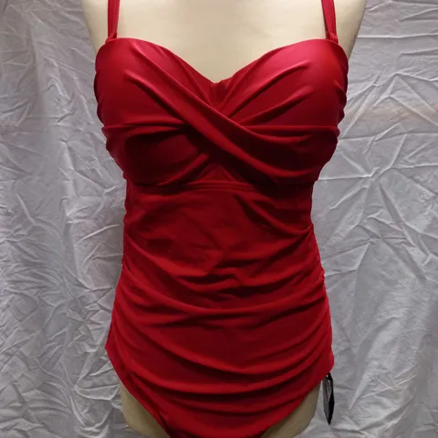 POURMOI SANTA MONICA STRAPLESS CONTROL SWIMSUIT, RED - SIZE UK 16 