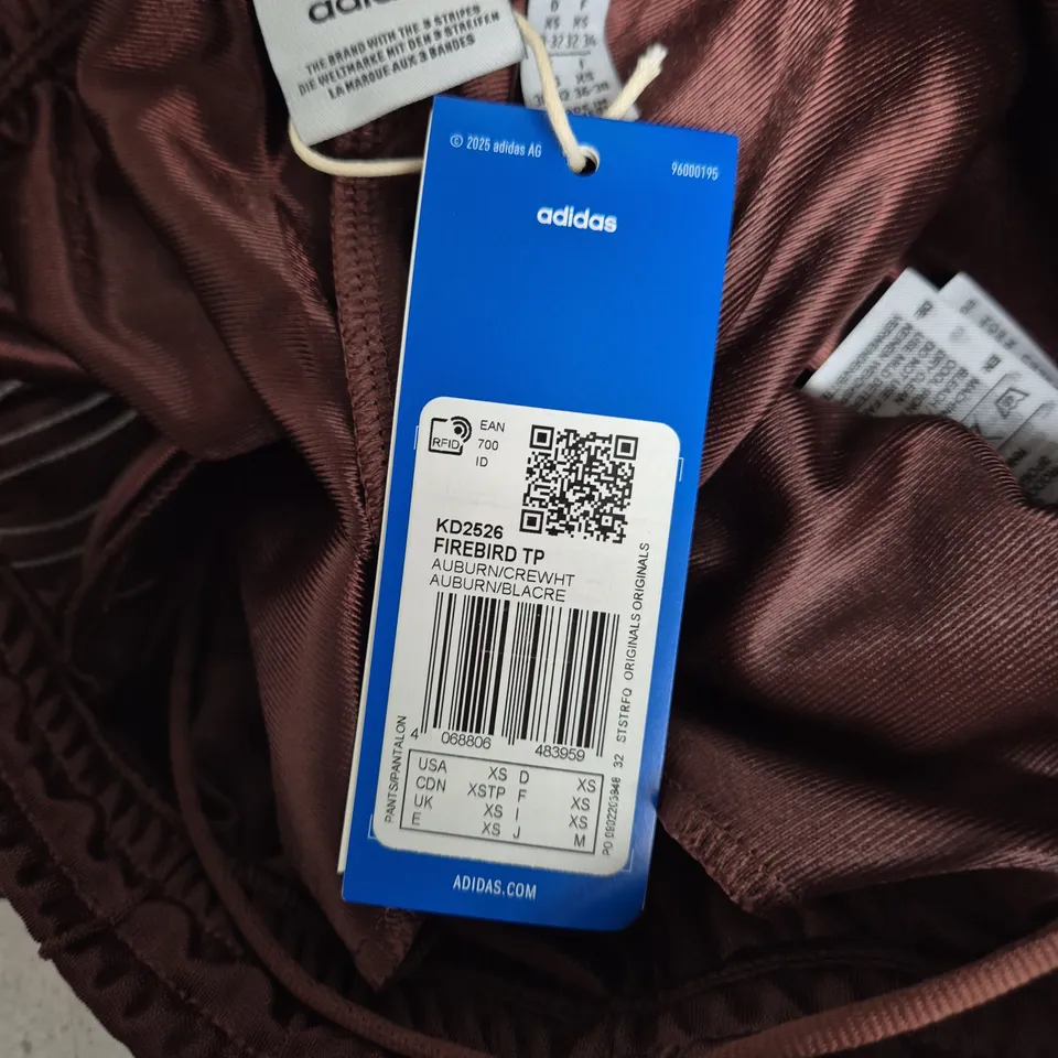 ADIDAS FIREBIRD TRACK PANTS – BROWN, UK XS WITH TAGS