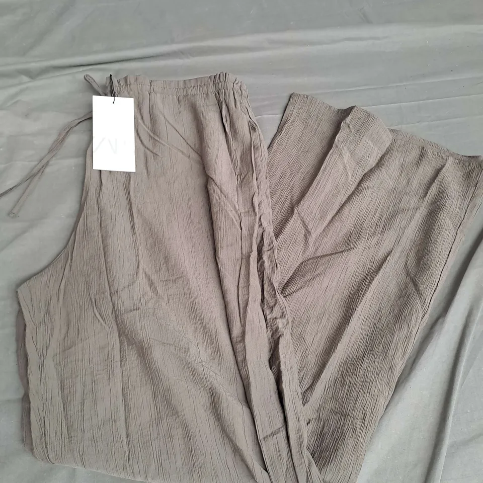 ZARA WIDE LEG DRAWSTRING CREPE TROUSERS IN GREY SIZE L