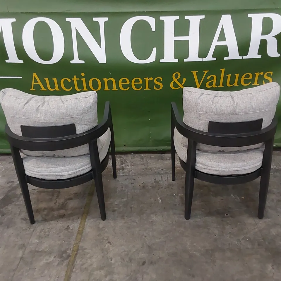 SET OF 2 DESIGNER METAL GARDEN CHAIRS WITH CUSHIONS 