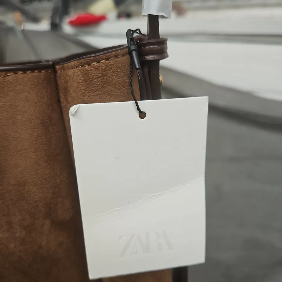 ZARA BROWN SUEDE HANDBAG WITH TOP HANDLES