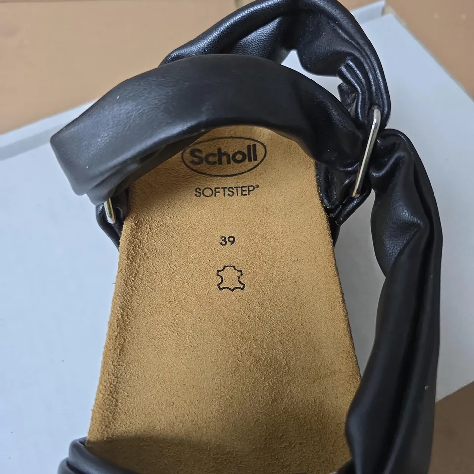 SCHOLL SOFTSTEP SANDALS, WOMEN'S BLACK LEATHER STRAPS, UK 6.5 (EU 39)