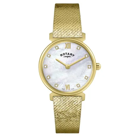 ROTARY 1895 LADIES MOTHER OF PEARL DIAL MESH BRACELET WATCH IN BOX