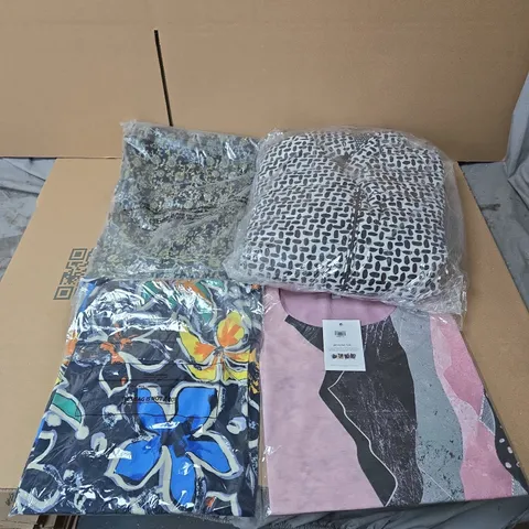 BOX OF APPROXIMATELY 25 X ASSORTED CLOTHING ITEMS TO INCLUDE TAMSY BLACK AND WHITE COAT ETC