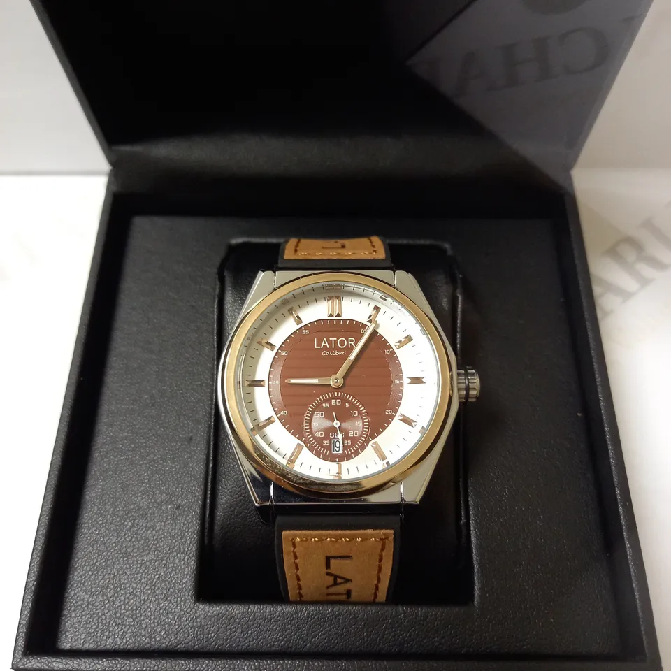 LATOR CALIBRE BROWN TWO-TONE DIAL RUBBER STRAP WRISTWATCH RRP £640