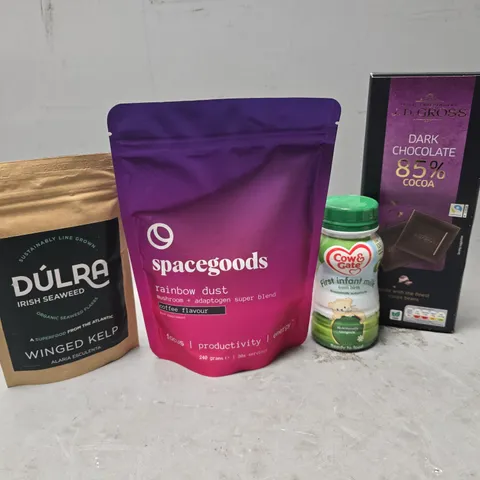 APPROXIMATELY 7 ASSORTED FOOD & DRINK ITEMS TO INCLUDE - SPACEGOODS RAINBOW DUST , WINGED KELP , COW & GATE INFANT MILK ETC