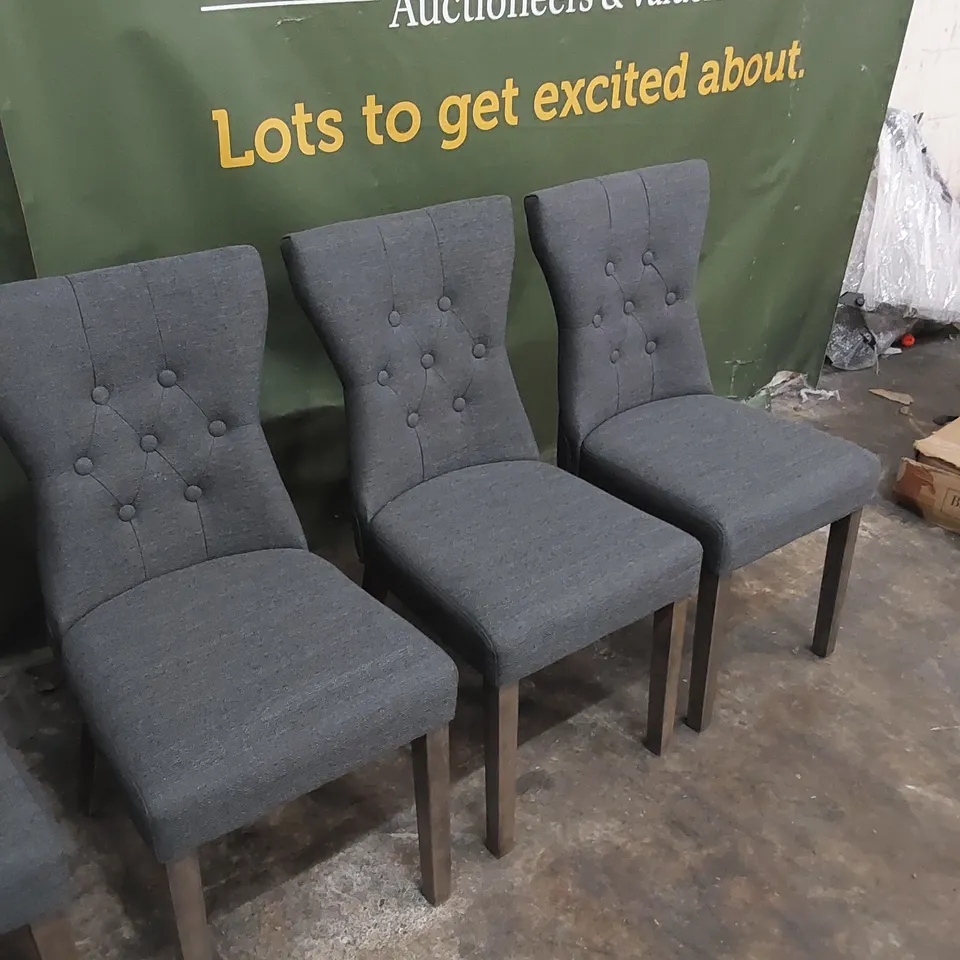 SET OF 6 BEWLEY SLATE FABRIC BUTTON BACK DINING CHAIRS 