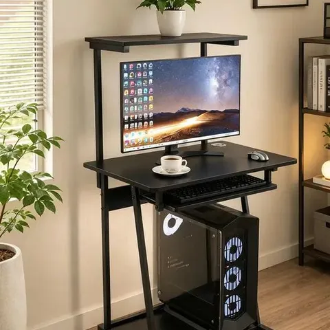 BOXED 3-TIER ROLLING COMPUTER DESK WITH KEYBOARD TRAY