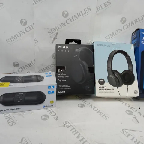 BOX OF APPROXIMATELY 20 ASSORTED ELECTRICALS TO INCLUDE MIXX RX1 HEADPHONES, ONN PORTABLE BLUETOOTH SPEAKER, LED COLOUR BAR, ETC