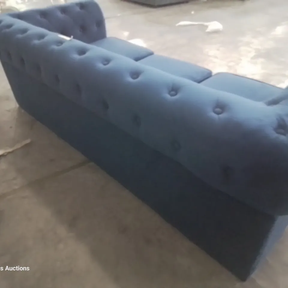 DESIGNER ASYA CHESTERFIELD THREE SEATER SOFA BLUE PLUSH FABRIC 