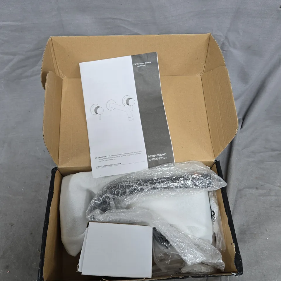 BOXED GOODHOME OWENS BASIN MIXER: RECESSED 2 LEVERS IN BLACK