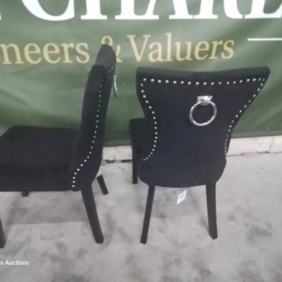 PAIR KENSINGTON BLACK VELVET BUTTONED BACK DINING CHAIRS BLACK LEGS