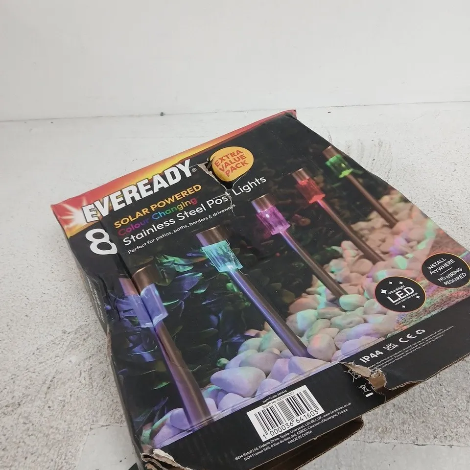 EVEREADY 8-PACK SOLAR POWERED COLOUR CHANGING STAINLESS STEEL LED PATH LIGHTS