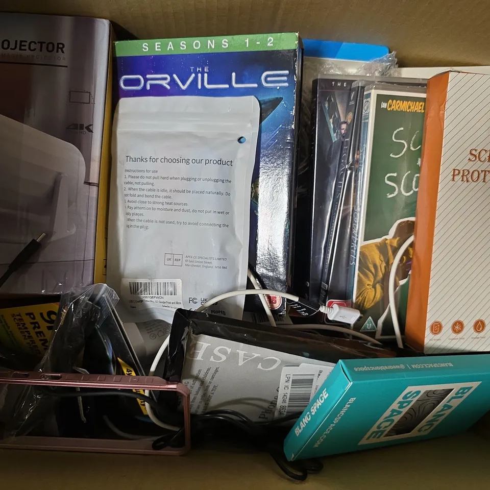 BOX OF APPROXIMATELY 20 ASSORTED ITEMS TO INCLUDE THE LISTENER S1 DVD, THE ORVILLE S1-2 DVD, ZEBRA TC70X/TC75X SCREEN PROTECTOR, ETC