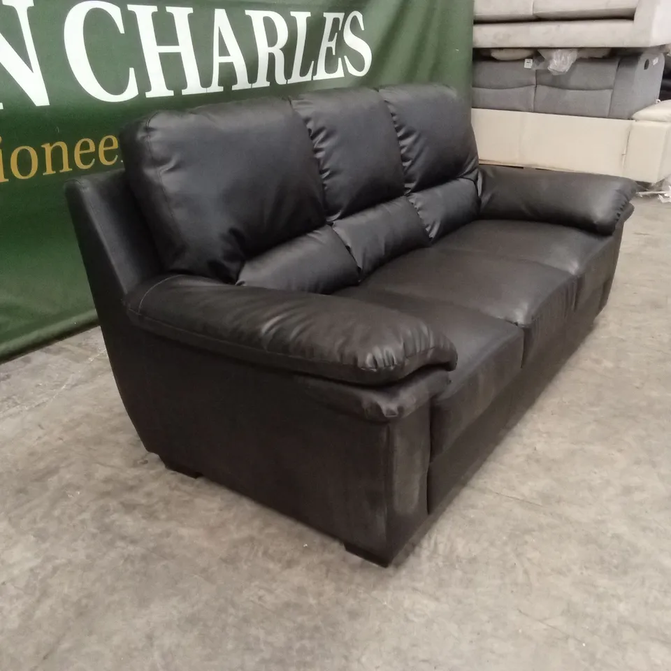 LEONA 3 SEATER FAUX LEATHER SOFA - BLACK RRP £999