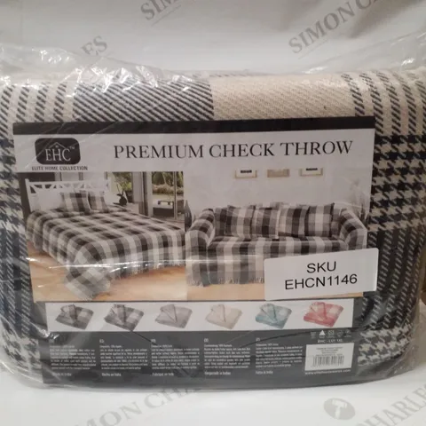 BRAND NEW ELITE HOME COLLECTION PREMIUM CHECK THROW 250×380CM - NAVY/NATURAL