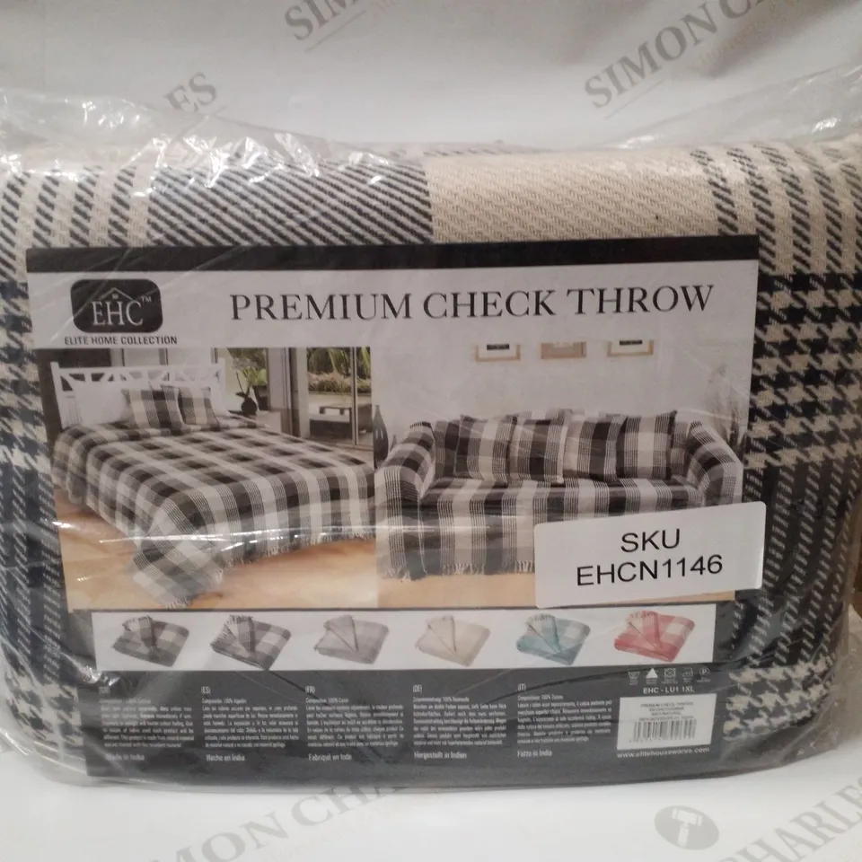 BRAND NEW ELITE HOME COLLECTION PREMIUM CHECK THROW 250×380CM - NAVY/NATURAL 